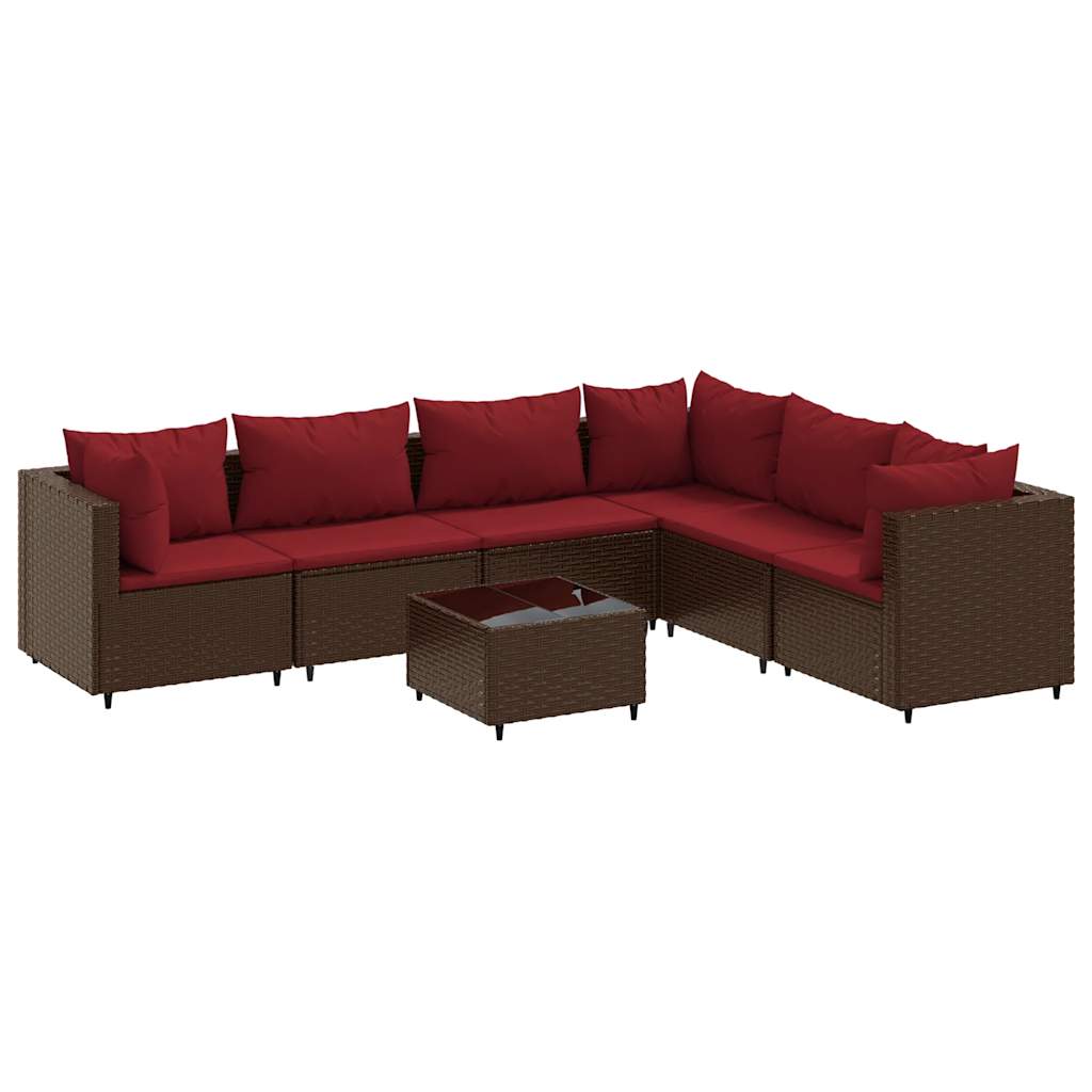 Set Divani da Giardino 7 pz con Cuscini in Polyrattan Marrone | homemem39