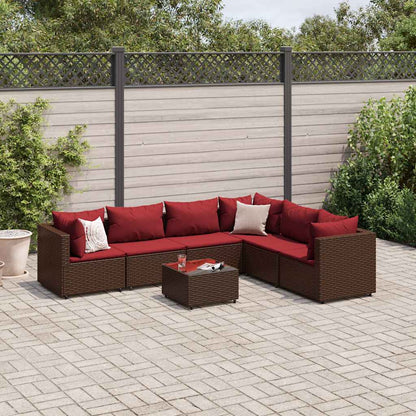 Set Divani da Giardino 7 pz con Cuscini in Polyrattan Marrone - homemem39