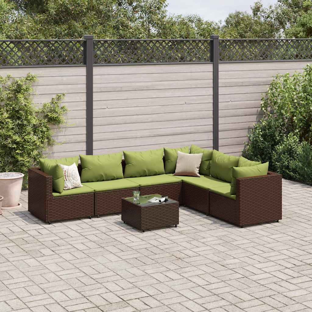 Set Divani da Giardino 7 pz con Cuscini in Polyrattan Marrone | homemem39