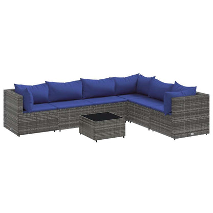 Set Divani da Giardino 7 pz con Cuscini in Polyrattan Grigio | homemem39