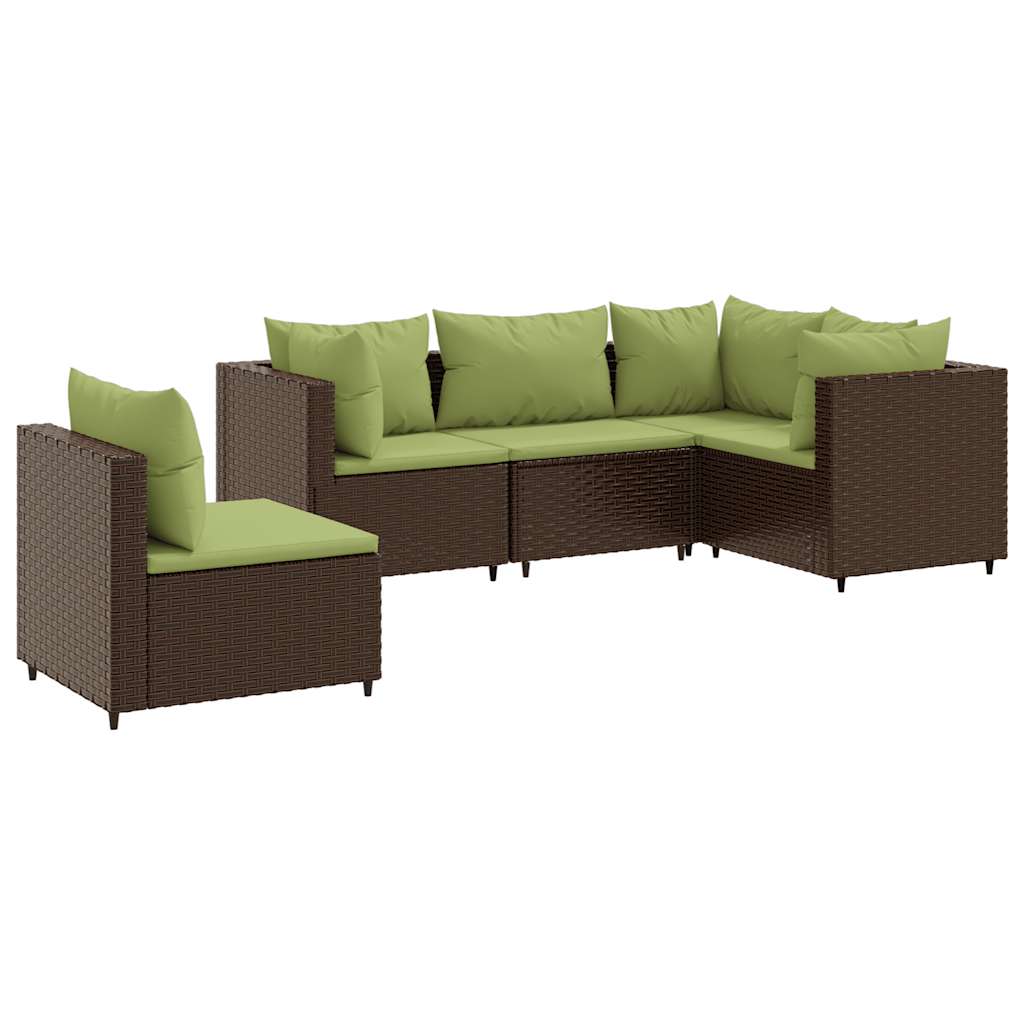 Set Divani da Giardino 5 pz con Cuscini Marrone in Polyrattan