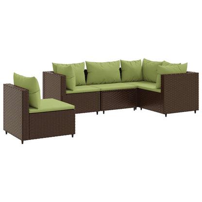 Set Divani da Giardino 5 pz con Cuscini Marrone in Polyrattan