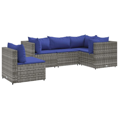Set Divani da Giardino 5 pz con Cuscini in Polyrattan Grigio - homemem39