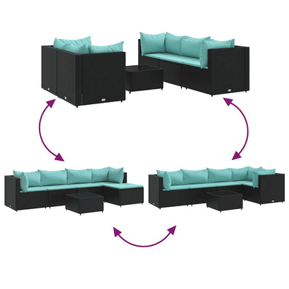 Set Mobili da Giardino 6 pz con Cuscini in Polyrattan Nero | homemem39