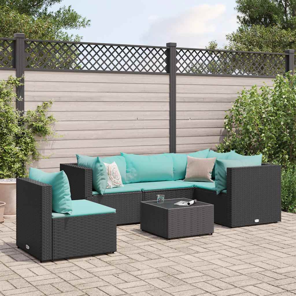 Set Mobili da Giardino 6 pz con Cuscini in Polyrattan Nero | homemem39