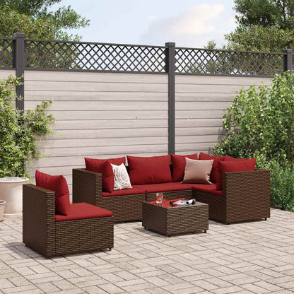 Set Mobili da Giardino 6pz con Cuscini in Polyrattan Marrone | homemem39