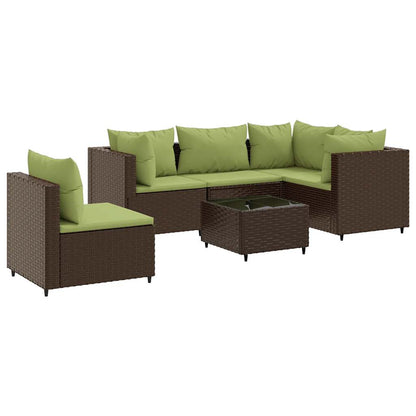Set Mobili da Giardino 6pz con Cuscini in Polyrattan Marrone | homemem39