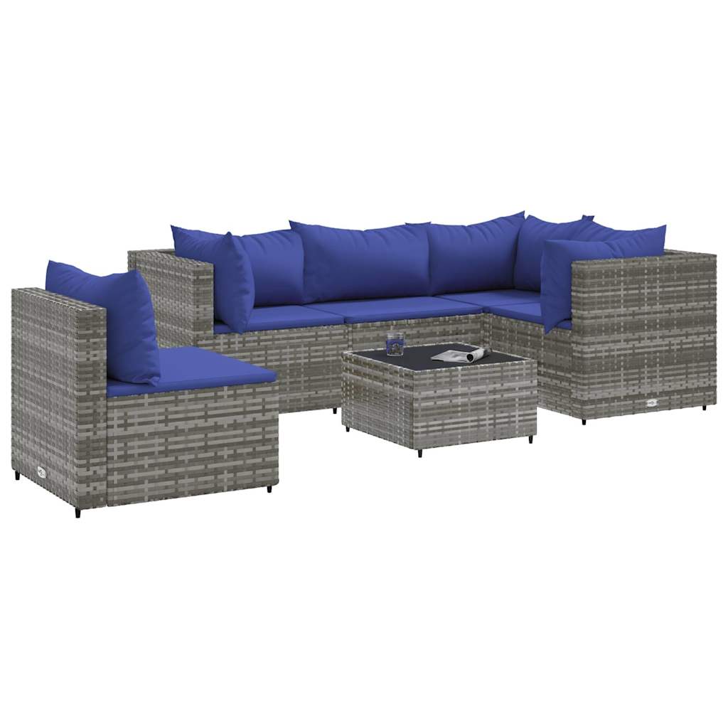 Set Divani da Giardino 6 pz con Cuscini in Polyrattan Grigio | homemem39