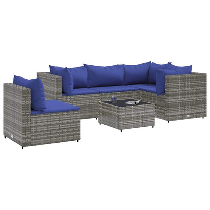 Set Divani da Giardino 6 pz con Cuscini in Polyrattan Grigio - homemem39