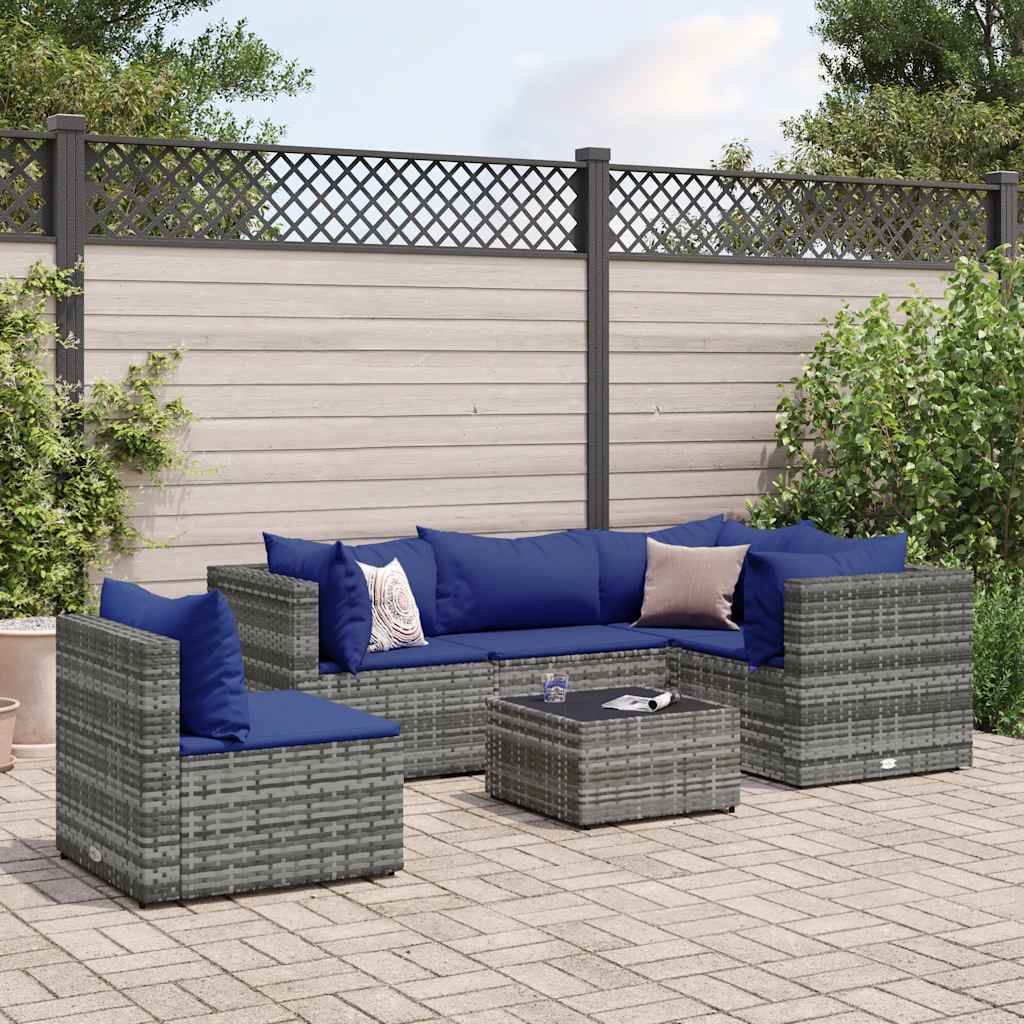 Set Divani da Giardino 6 pz con Cuscini in Polyrattan Grigio | homemem39