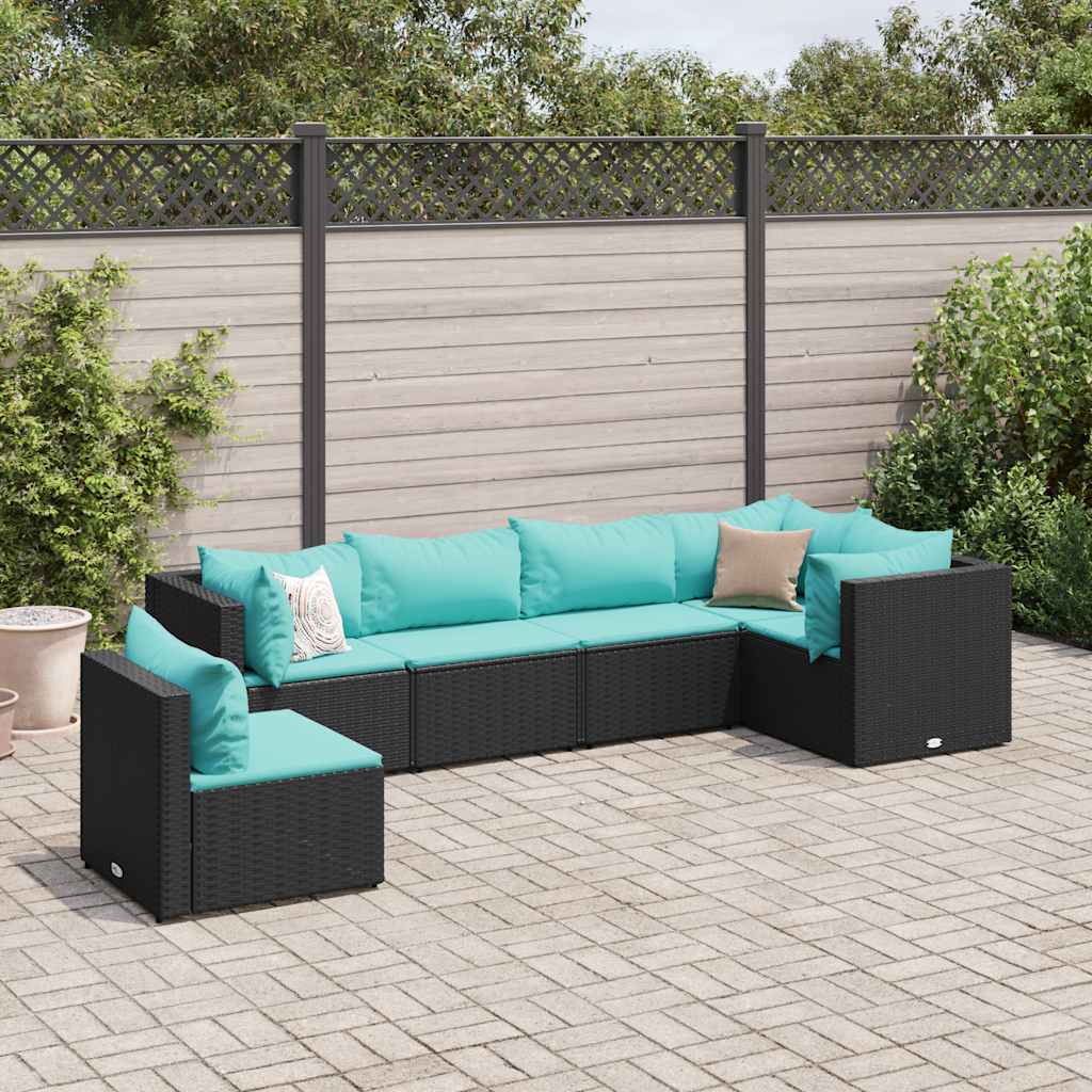 Set Mobili da Giardino 6 pz con Cuscini in Polyrattan Nero | homemem39
