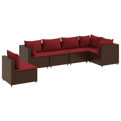 Set Mobili da Giardino 6pz con Cuscini in Polyrattan Marrone | homemem39