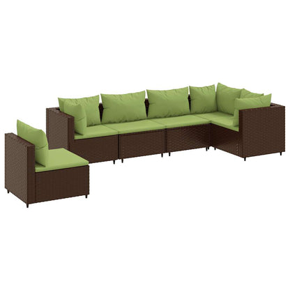 Set Mobili da Giardino 6pz con Cuscini in Polyrattan Marrone | homemem39