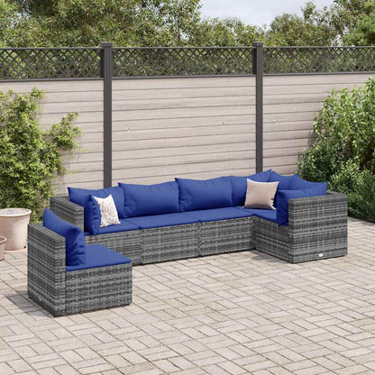 Set Divani da Giardino 6 pz con Cuscini in Polyrattan Grigio | homemem39