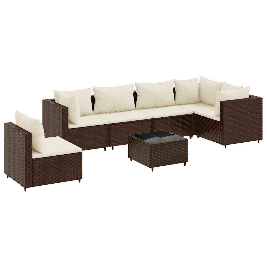 Set Divani da Giardino 7 pz con Cuscini in Polyrattan Marrone | homemem39