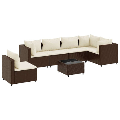 Set Divani da Giardino 7 pz con Cuscini in Polyrattan Marrone | homemem39