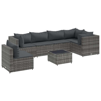 Set Divani da Giardino 7 pz con Cuscini in Polyrattan Grigio - homemem39