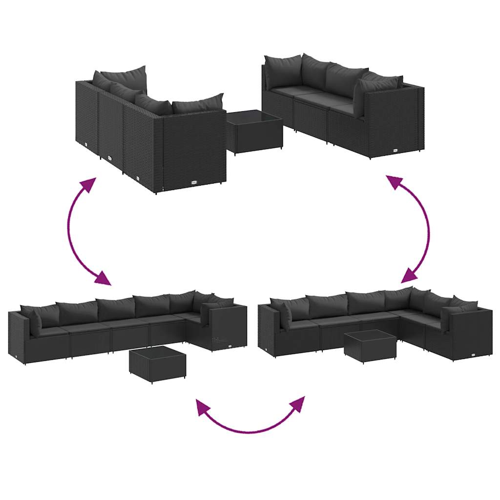 Set Salotto da Giardino con Cuscini 7pz Nero Polyrattan | homemem39
