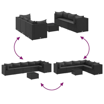 Set Salotto da Giardino con Cuscini 7pz Nero Polyrattan | homemem39