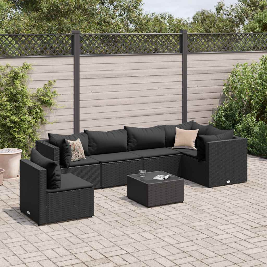 Set Salotto da Giardino con Cuscini 7pz Nero Polyrattan - homemem39
