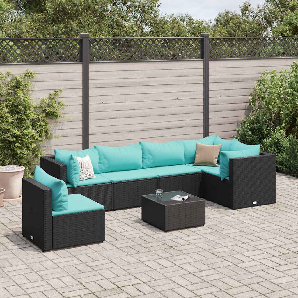 Set Salotto da Giardino con Cuscini 7pz Nero Polyrattan | homemem39