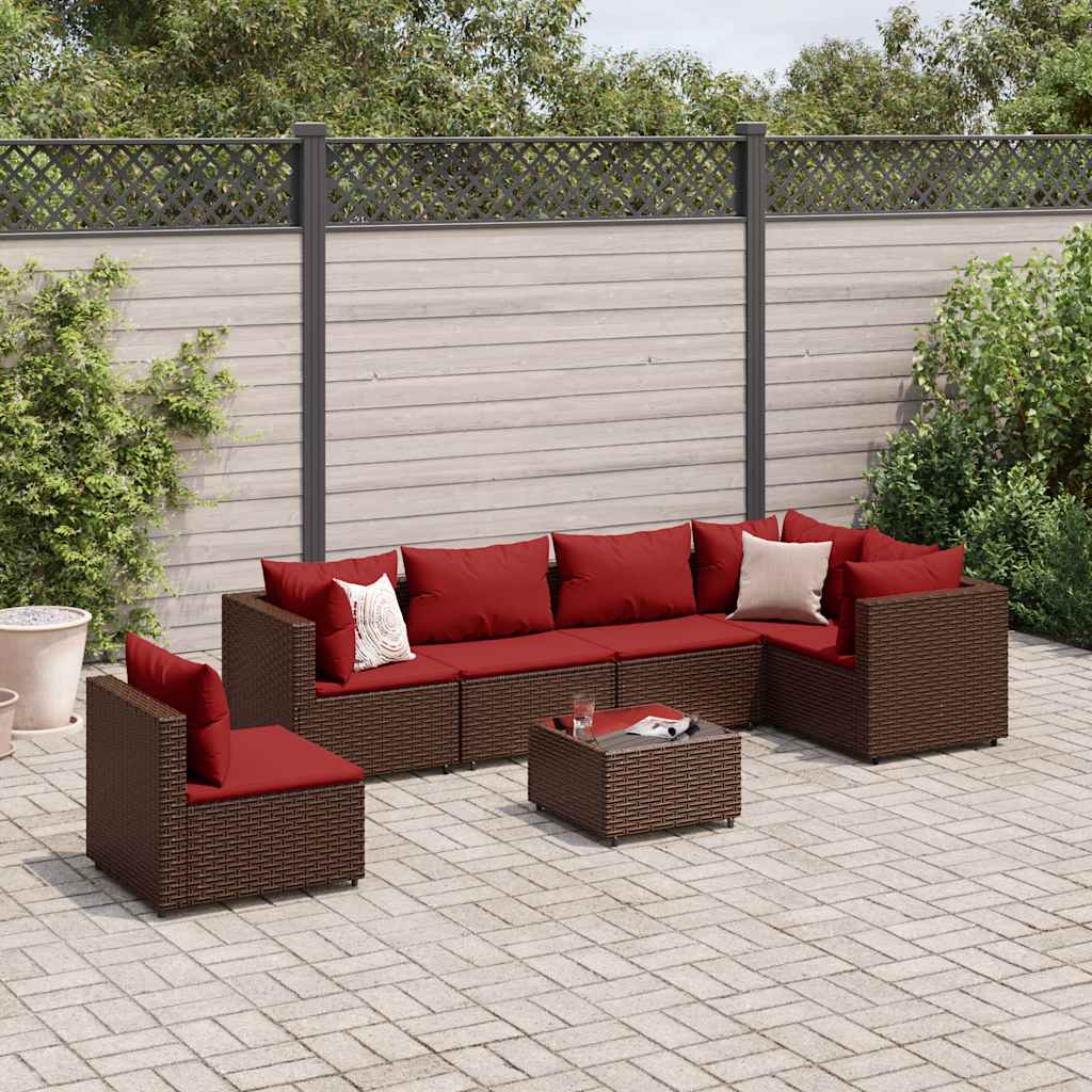 Set Divani da Giardino 7 pz con Cuscini in Polyrattan Marrone | homemem39