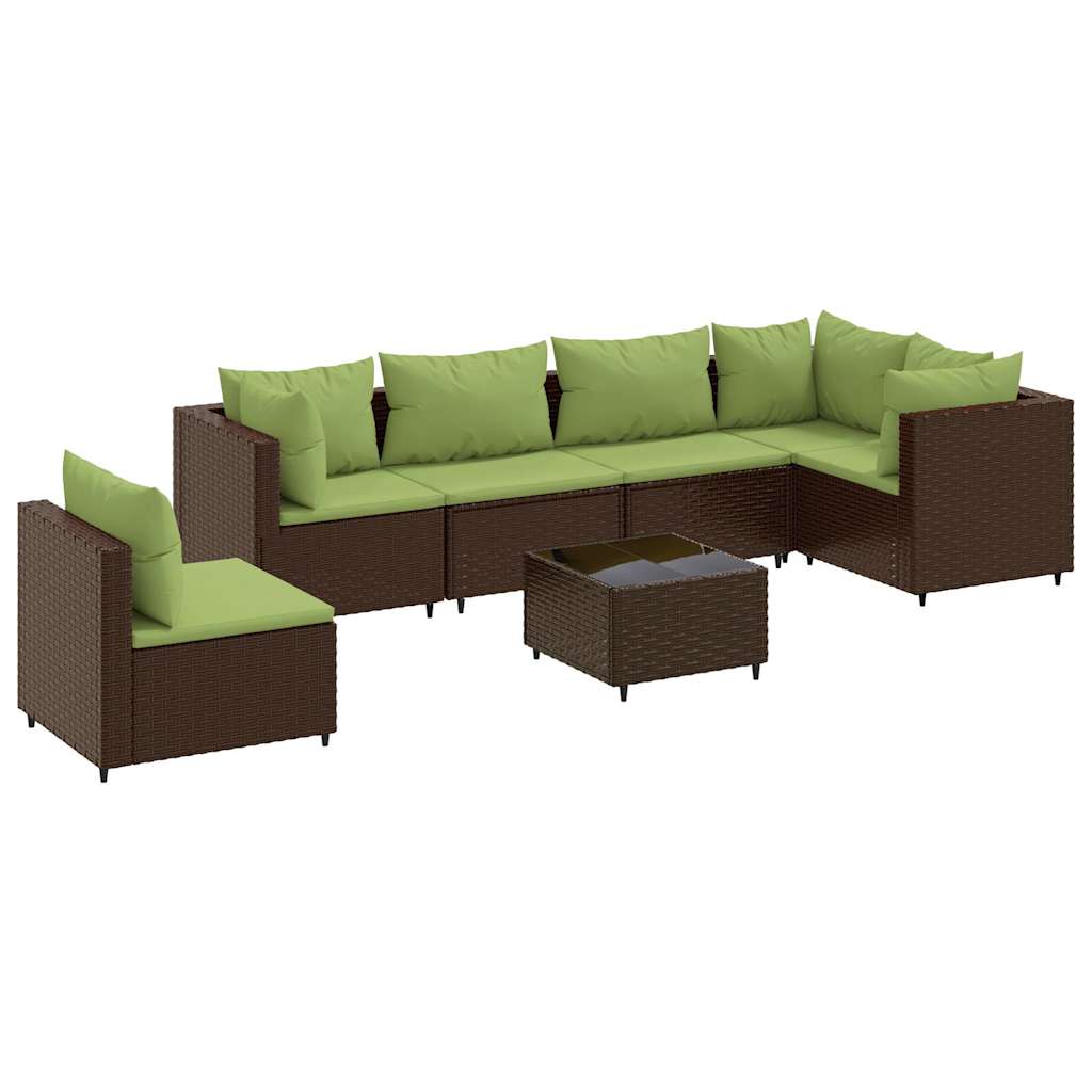 Set Divani da Giardino 7 pz con Cuscini in Polyrattan Marrone | homemem39