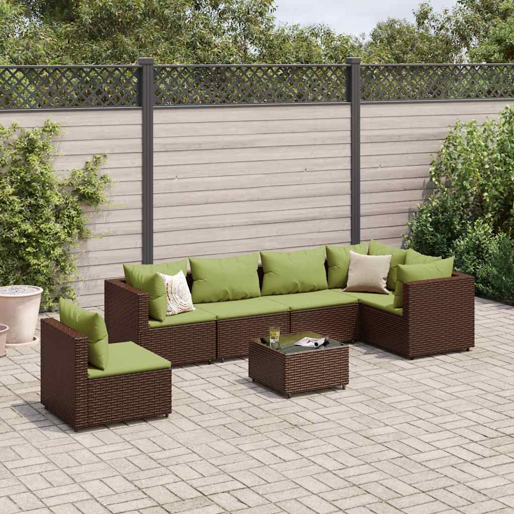 Set Divani da Giardino 7 pz con Cuscini in Polyrattan Marrone | homemem39
