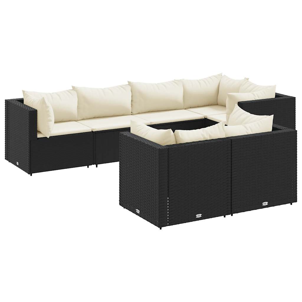 Set Salotto da Giardino con Cuscini 7pz Nero Polyrattan | homemem39