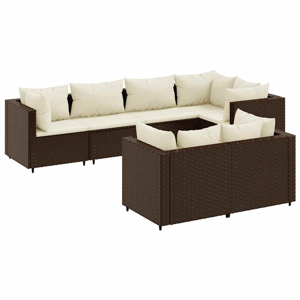 Set Divani da Giardino 7 pz con Cuscini in Polyrattan Marrone - homemem39
