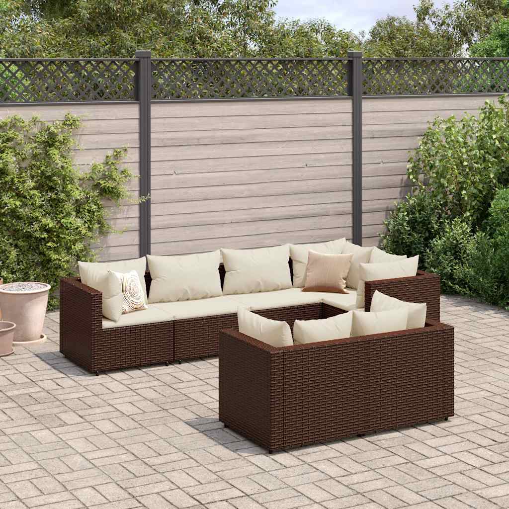 Set Divani da Giardino 7 pz con Cuscini in Polyrattan Marrone - homemem39