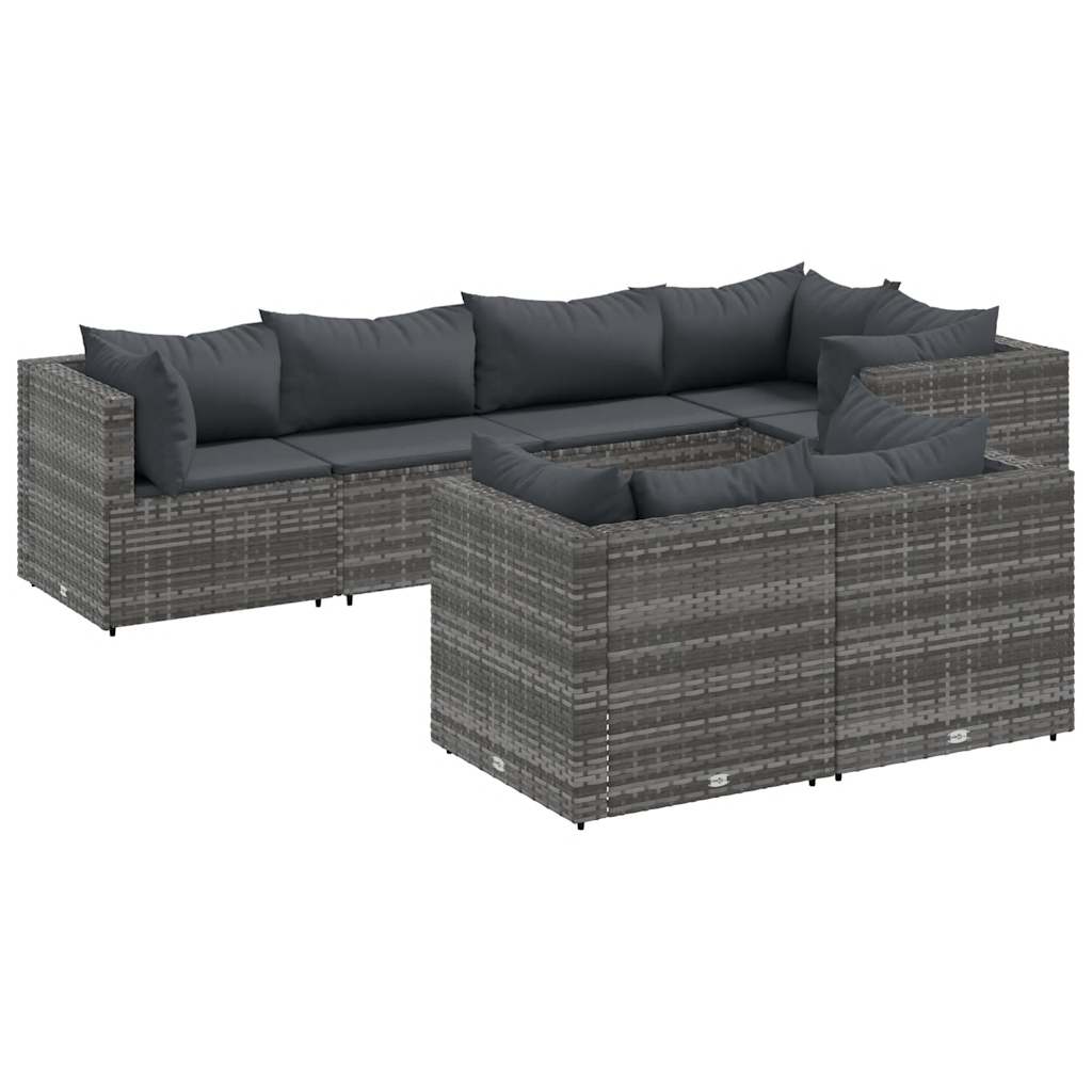 Set Divani da Giardino 7 pz con Cuscini in Polyrattan Grigio - homemem39