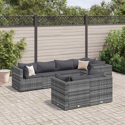 Set Divani da Giardino 7 pz con Cuscini in Polyrattan Grigio - homemem39