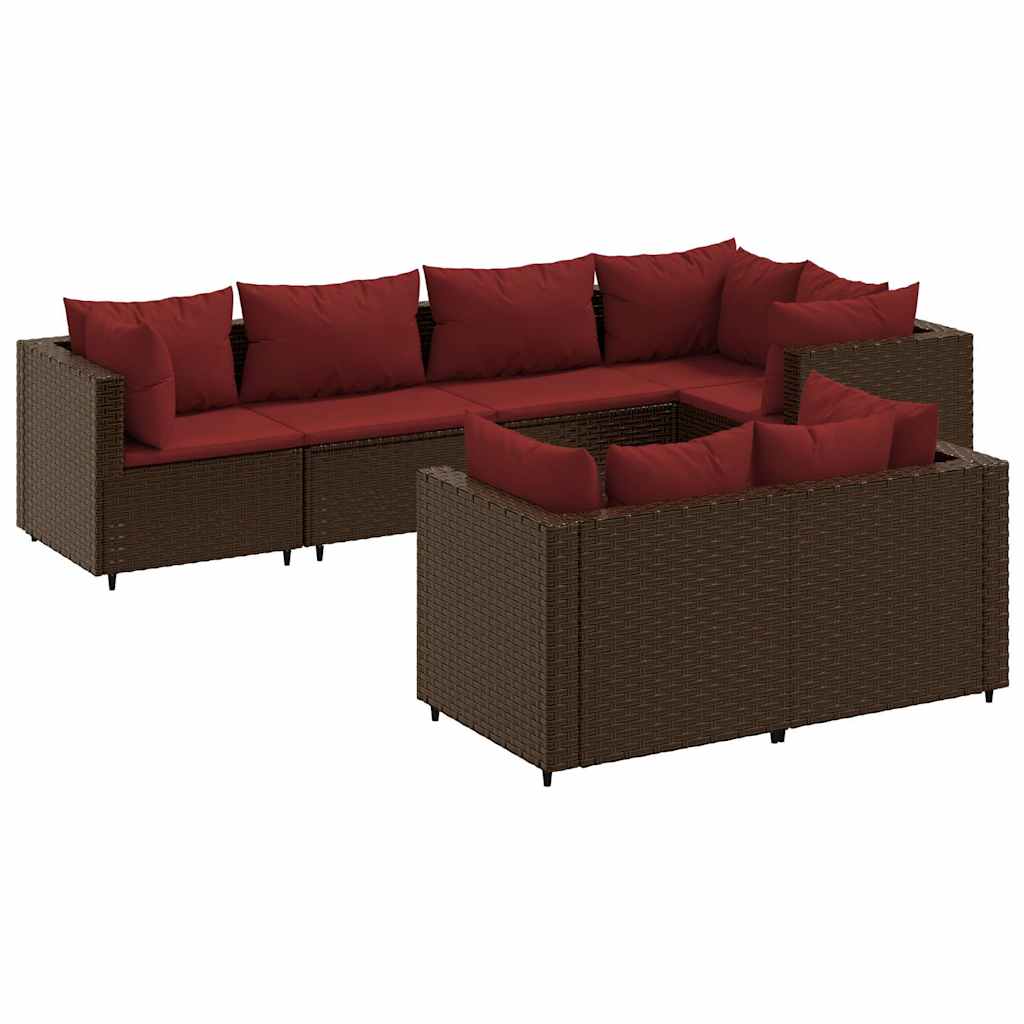Set Divani da Giardino 7 pz con Cuscini in Polyrattan Marrone - homemem39