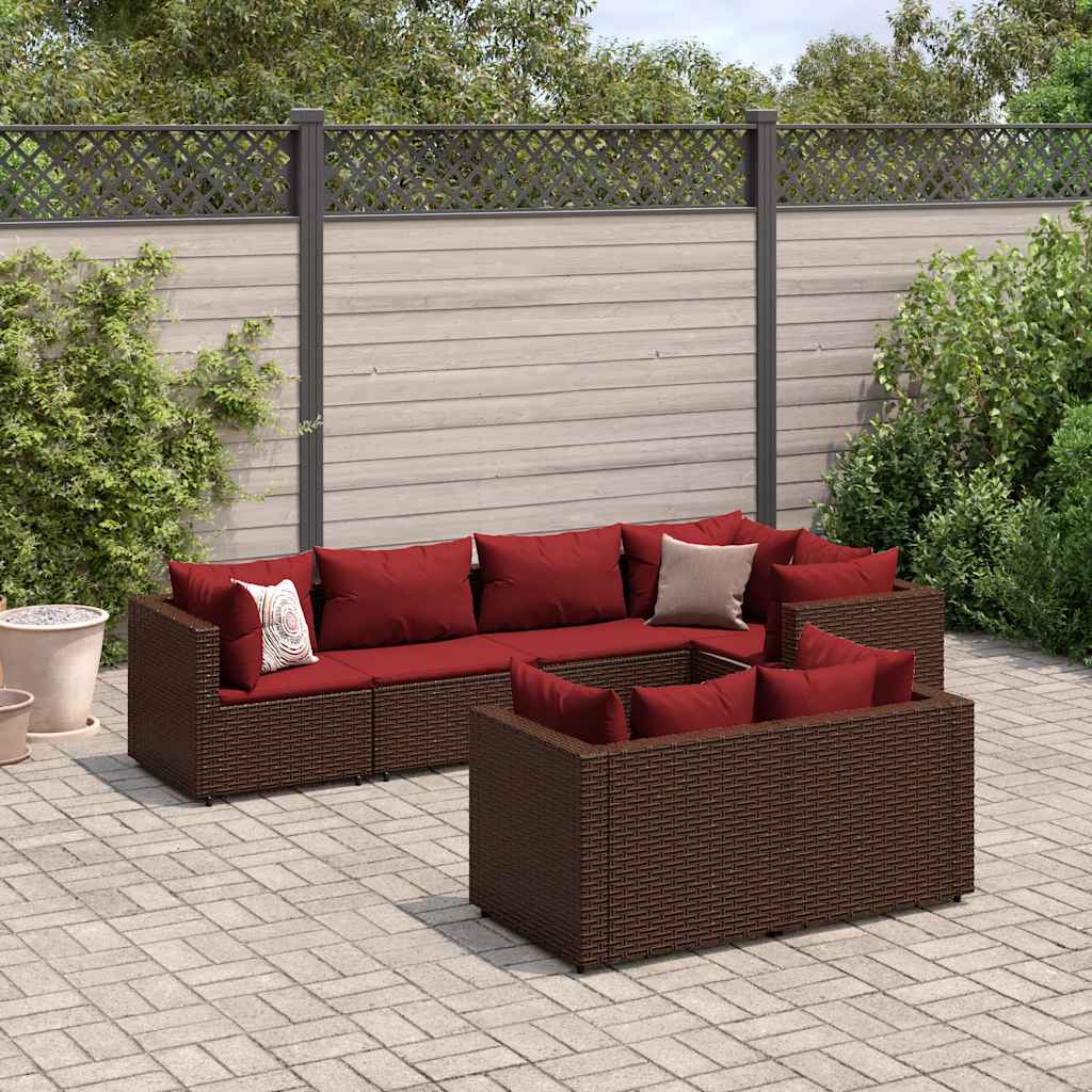 Set Divani da Giardino 7 pz con Cuscini in Polyrattan Marrone - homemem39