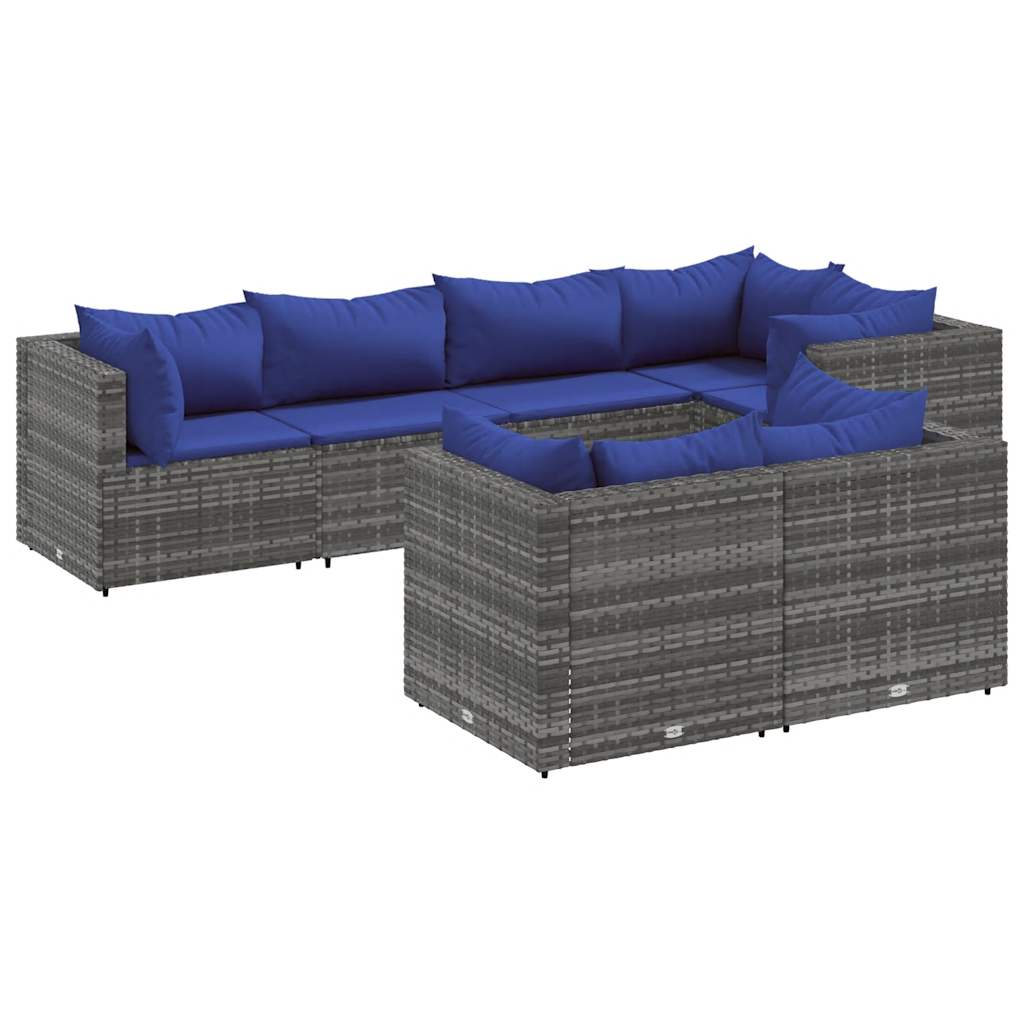 Set Divani da Giardino 7 pz con Cuscini in Polyrattan Grigio | homemem39