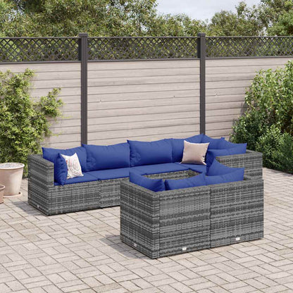 Set Divani da Giardino 7 pz con Cuscini in Polyrattan Grigio | homemem39