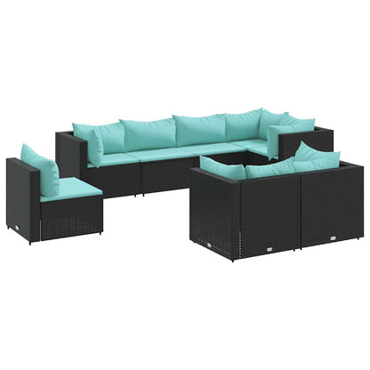 Set Mobili da Giardino con Cuscini 8 pz Nero in Polyrattan | homemem39