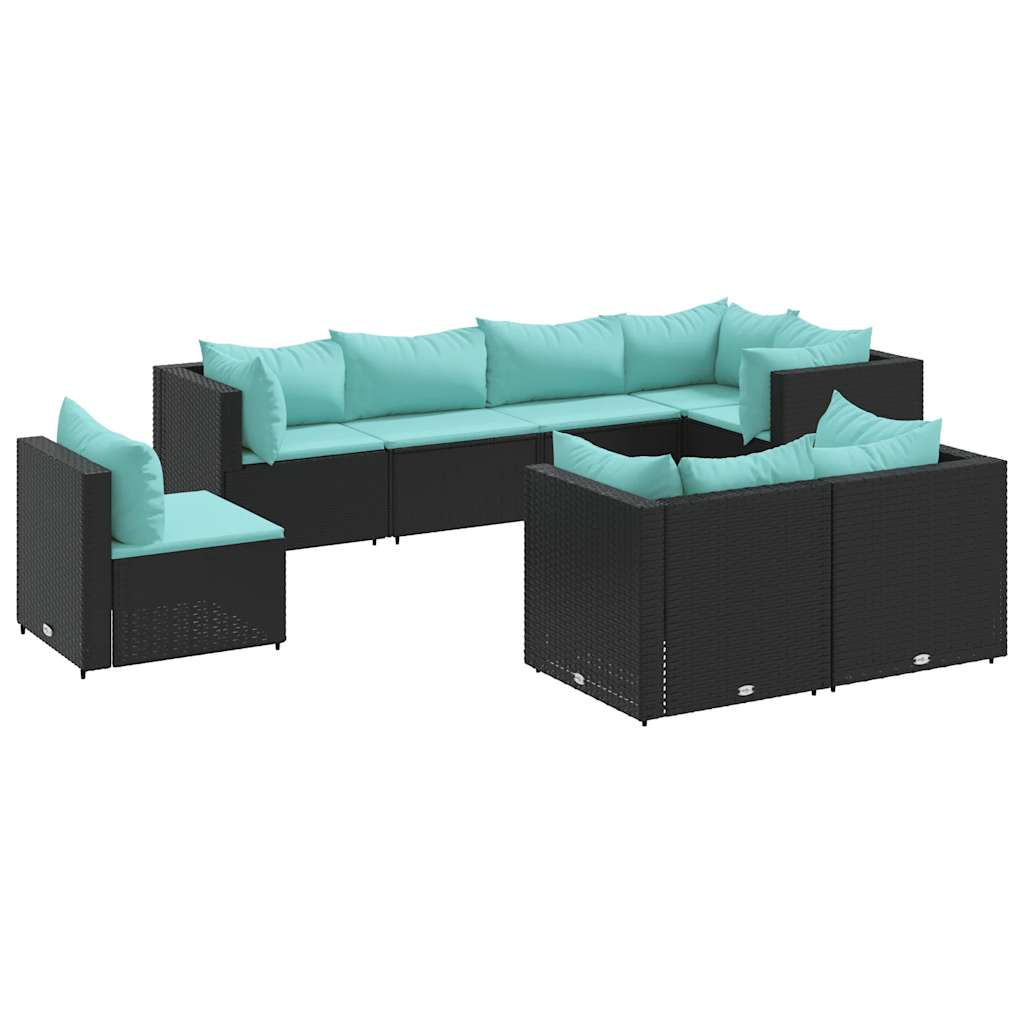 Set Mobili da Giardino con Cuscini 8 pz Nero in Polyrattan - homemem39