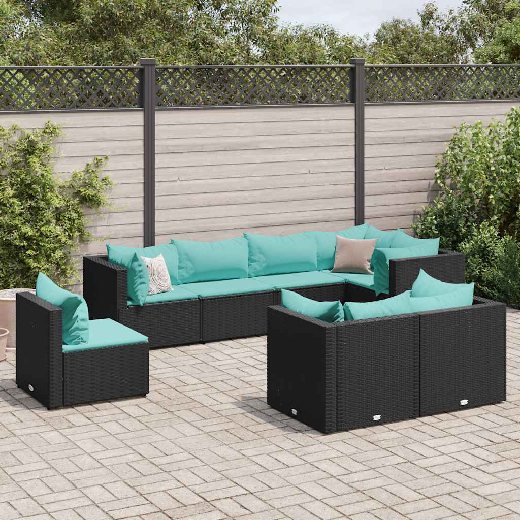 Set Mobili da Giardino con Cuscini 8 pz Nero in Polyrattan | homemem39