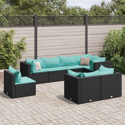 Set Mobili da Giardino con Cuscini 8 pz Nero in Polyrattan - homemem39