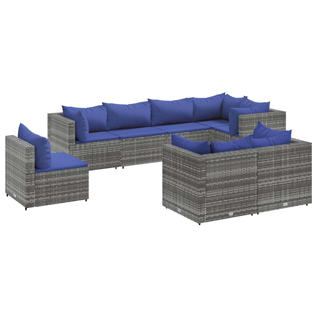 Set Divani da Giardino 8 pz con Cuscini in Polyrattan Grigio | homemem39