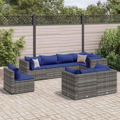 Set Divani da Giardino 8 pz con Cuscini in Polyrattan Grigio | homemem39