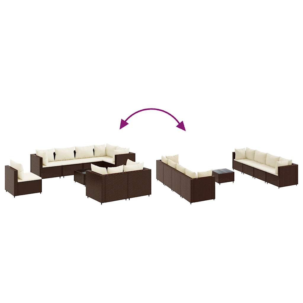 Set Divani da Giardino 9 pz con Cuscini in Polyrattan Marrone | homemem39