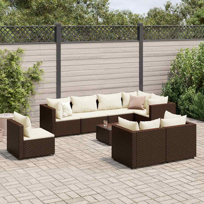 Set Divani da Giardino 9 pz con Cuscini in Polyrattan Marrone | homemem39