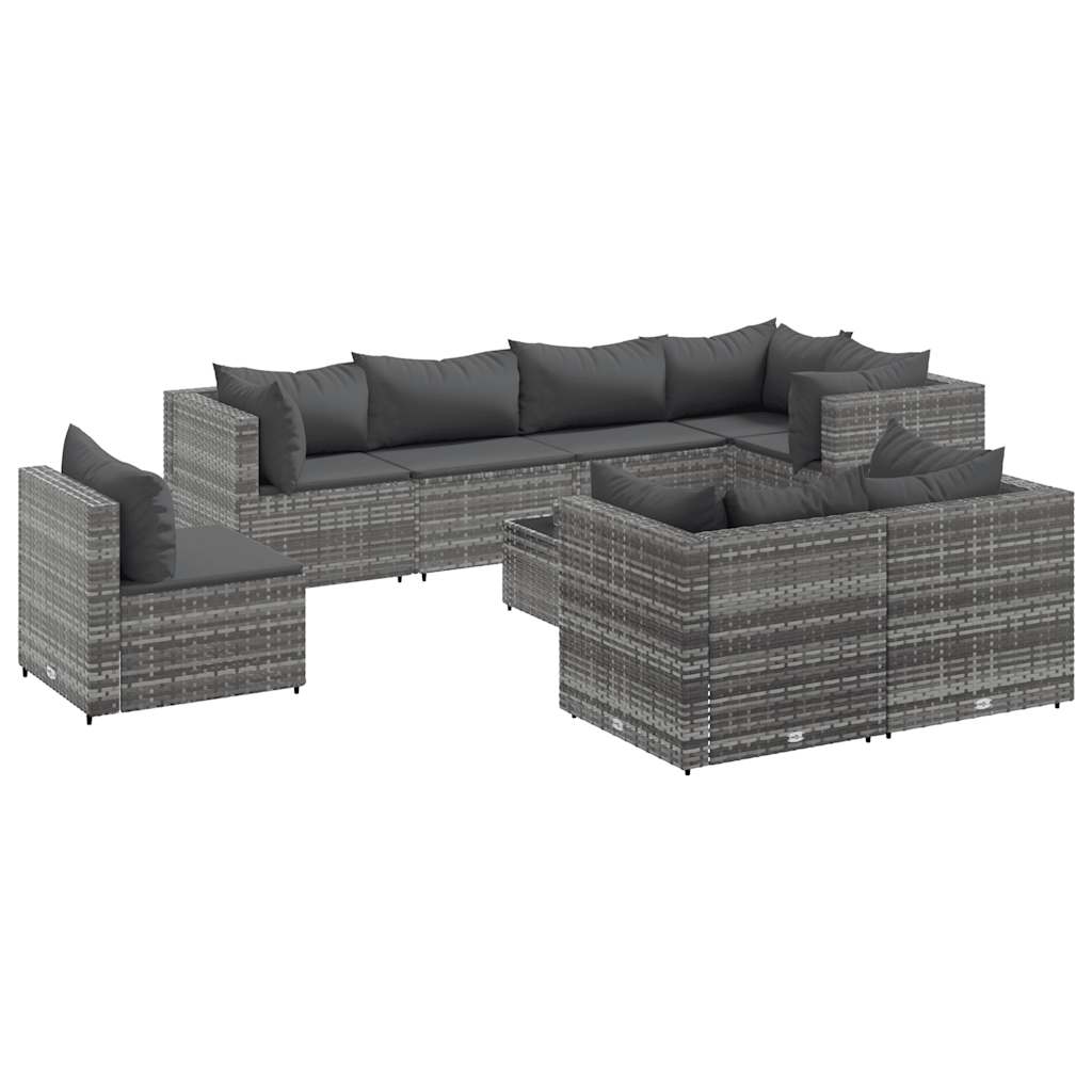 Set Divani da Giardino 9 pz con Cuscini in Polyrattan Grigio | homemem39