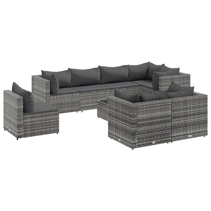 Set Divani da Giardino 9 pz con Cuscini in Polyrattan Grigio | homemem39
