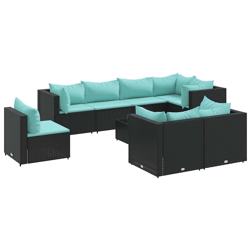 Set Salotto da Giardino con Cuscini 9pz Nero in Polyrattan | homemem39