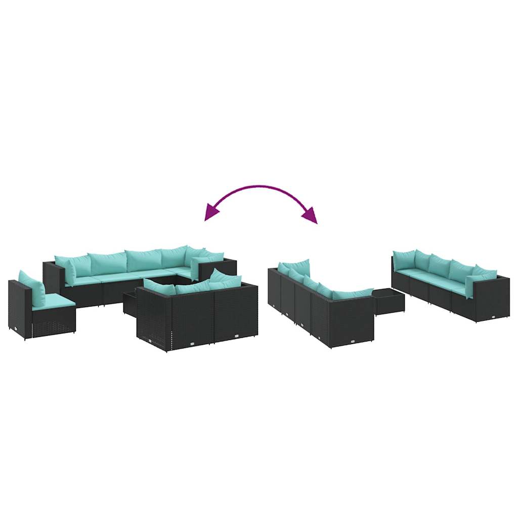 Set Salotto da Giardino con Cuscini 9pz Nero in Polyrattan | homemem39