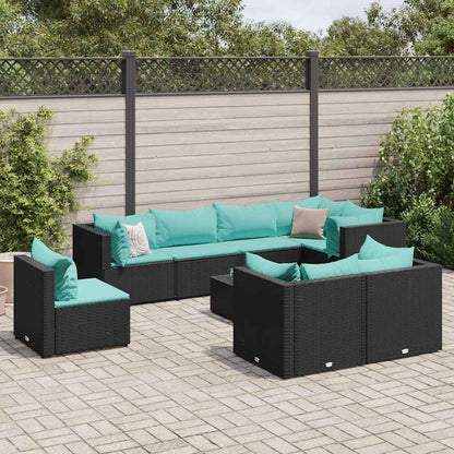 Set Salotto da Giardino con Cuscini 9pz Nero in Polyrattan | homemem39